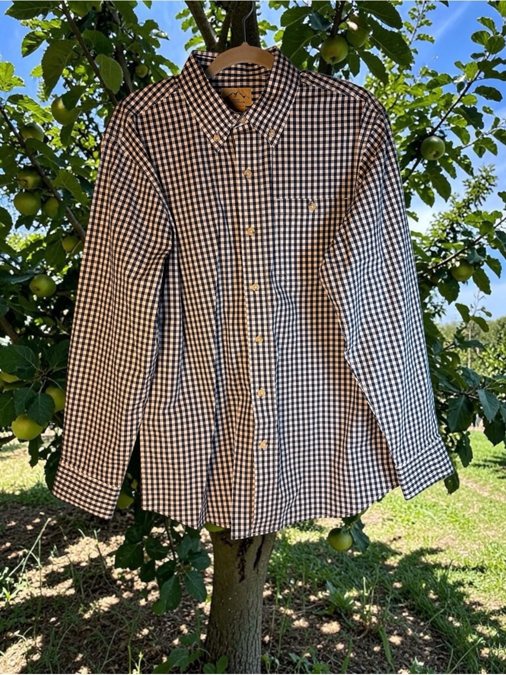 Men's Blue Mountain Check Button Down Long Sleeve shirt size medium Blue